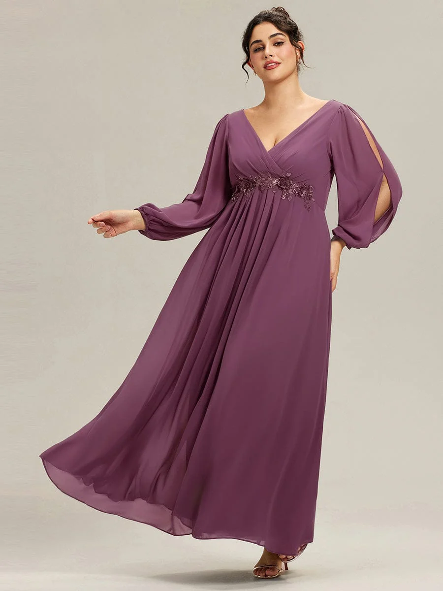 ever AMOUR|Lantern Long Slit Sleeve Maxi Mother of The Bride Dress - Image 168