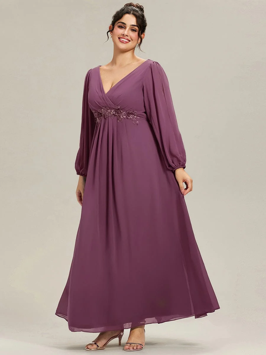 ever AMOUR|Lantern Long Slit Sleeve Maxi Mother of The Bride Dress - Image 169