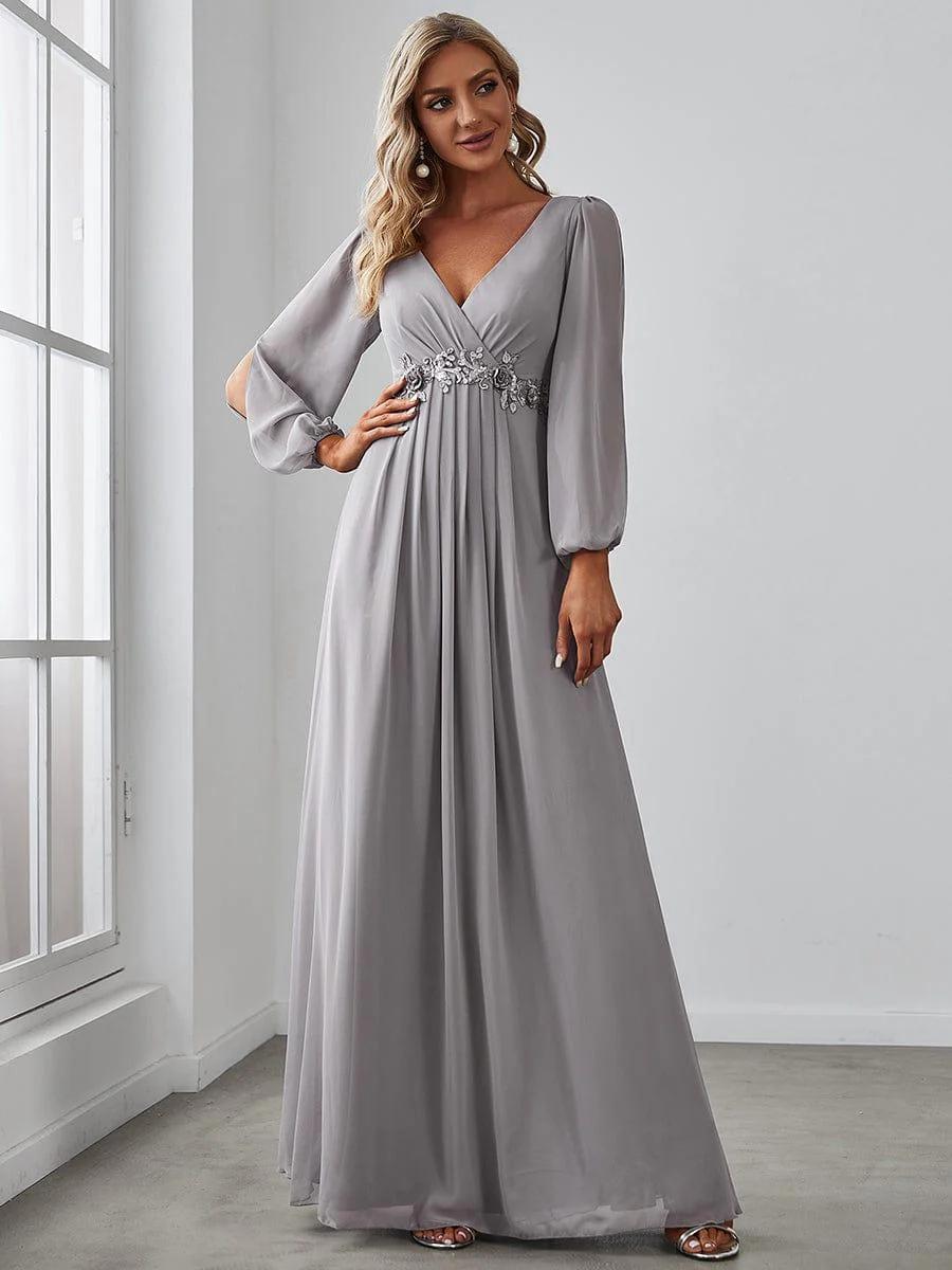 ever AMOUR|Lantern Long Slit Sleeve Maxi Mother of The Bride Dress - Image 96