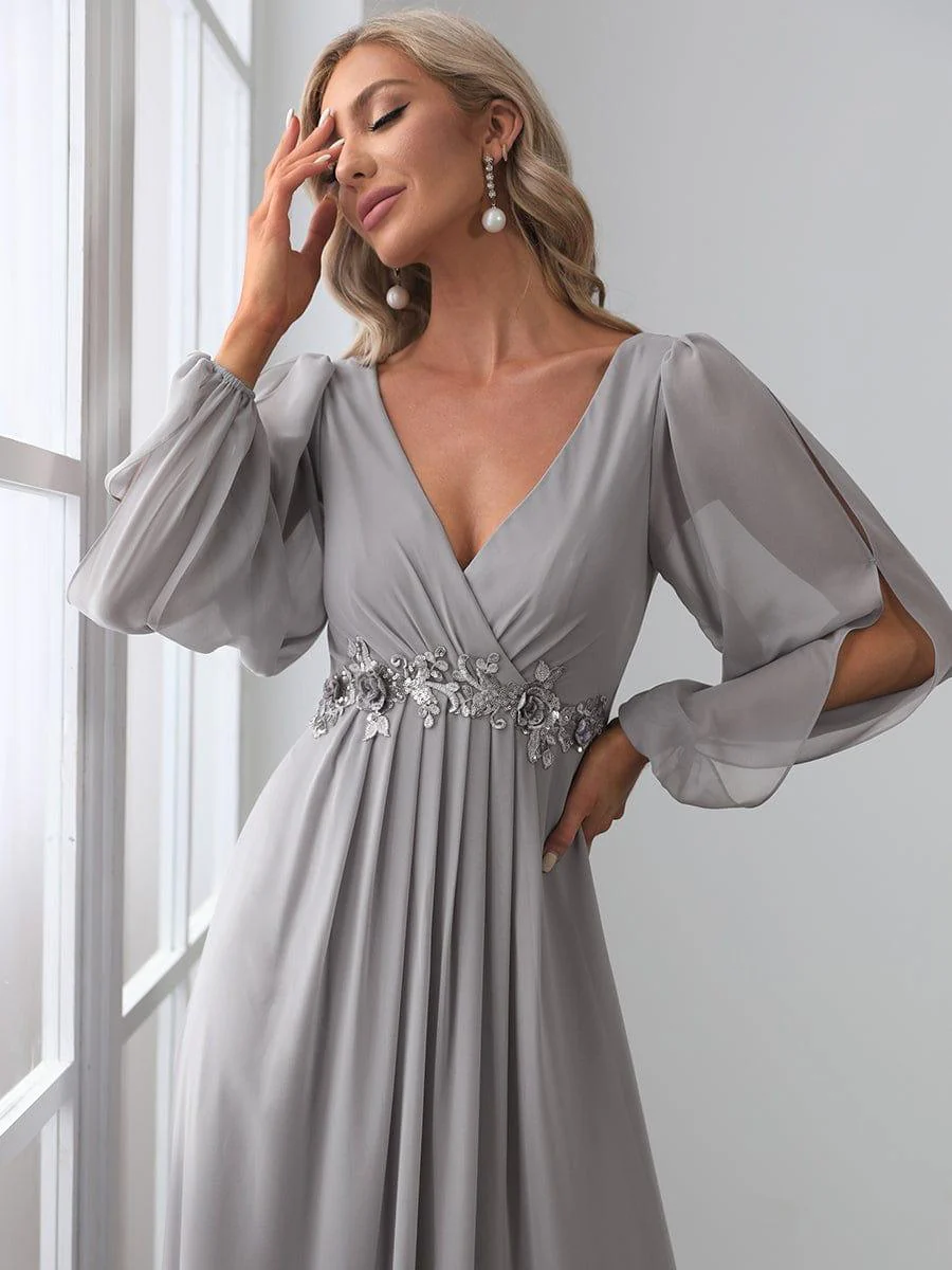 ever AMOUR|Lantern Long Slit Sleeve Maxi Mother of The Bride Dress - Image 98