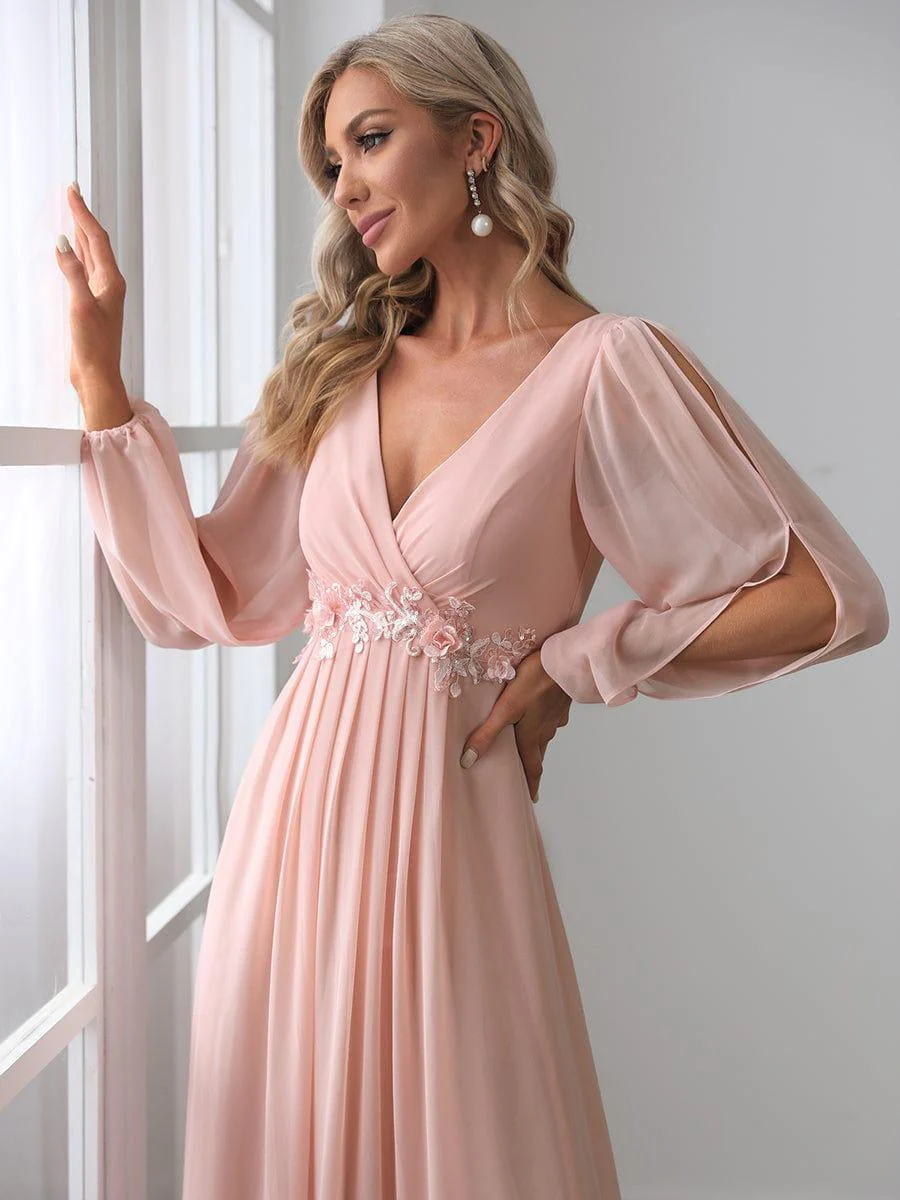 ever AMOUR|Lantern Long Slit Sleeve Maxi Mother of The Bride Dress - Image 10