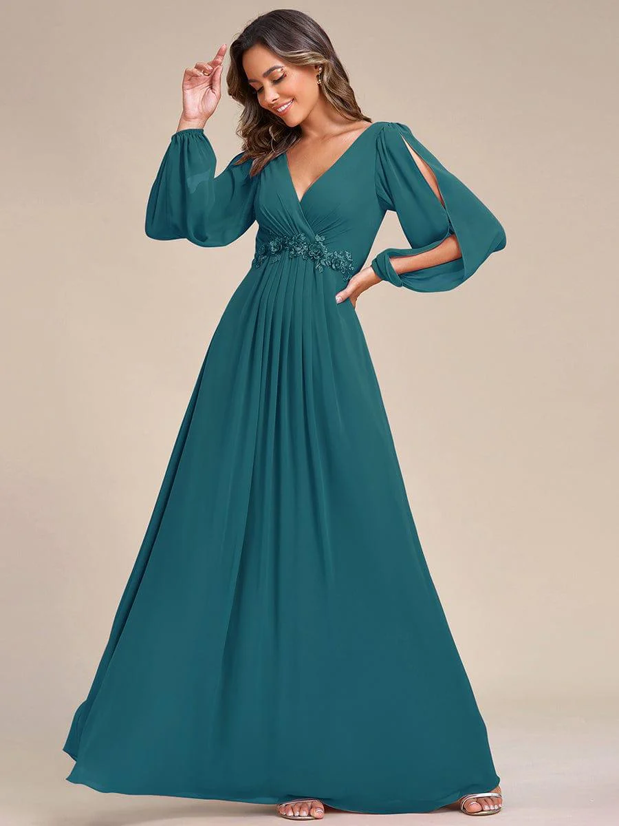 ever AMOUR|Lantern Long Slit Sleeve Maxi Mother of The Bride Dress - Image 102