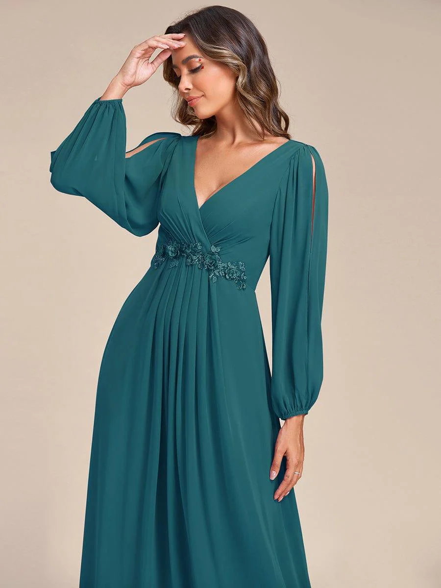 ever AMOUR|Lantern Long Slit Sleeve Maxi Mother of The Bride Dress - Image 104