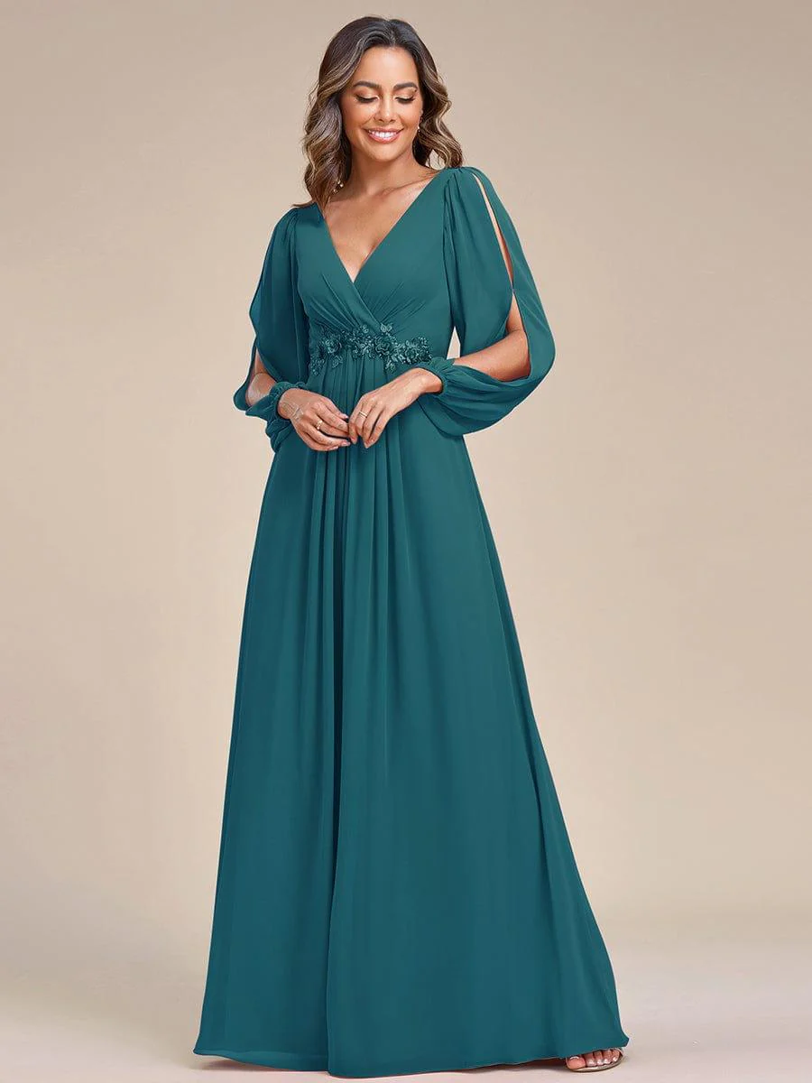 ever AMOUR|Lantern Long Slit Sleeve Maxi Mother of The Bride Dress - Image 105
