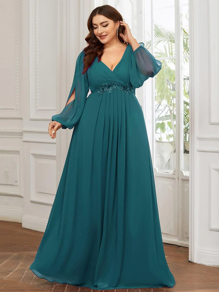 ever AMOUR|Lantern Long Slit Sleeve Maxi Mother of The Bride Dress - Image 107