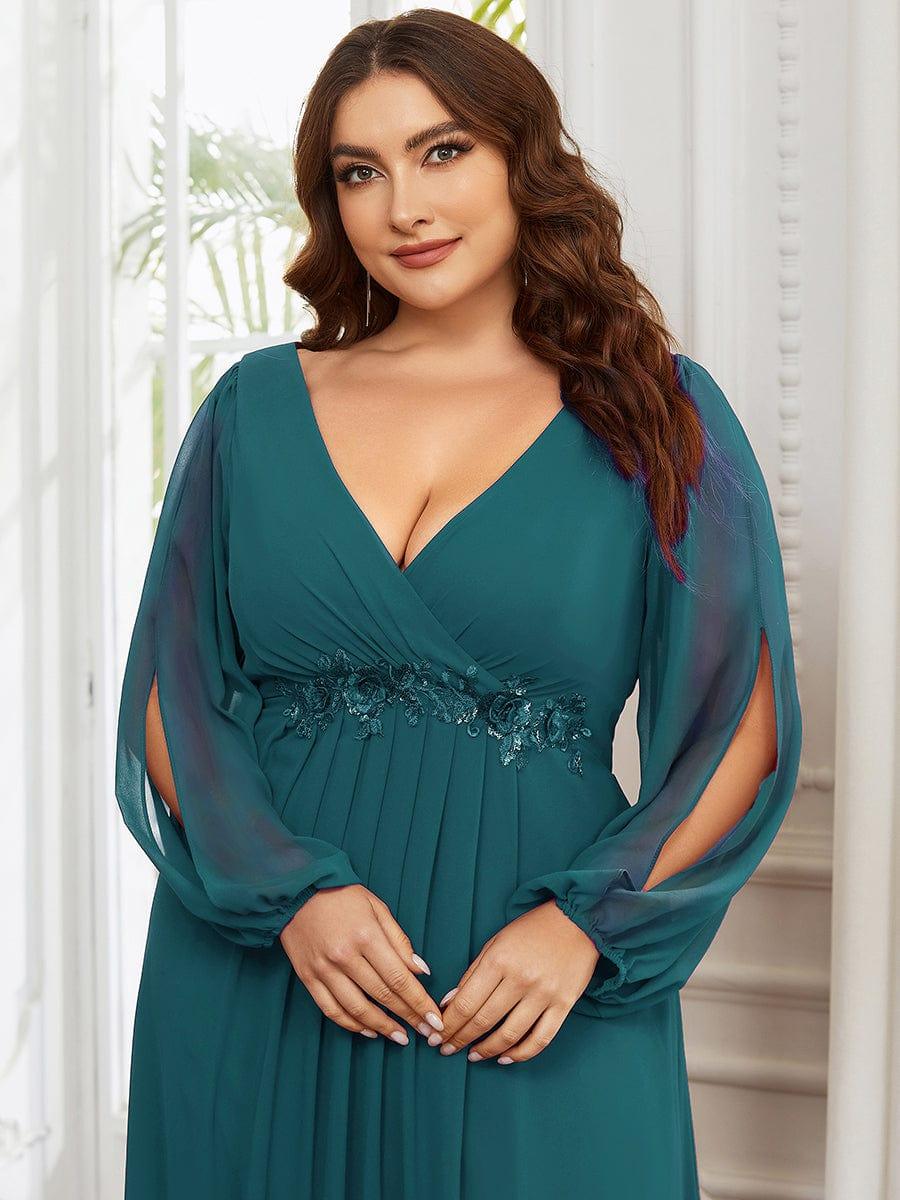 ever AMOUR|Lantern Long Slit Sleeve Maxi Mother of The Bride Dress - Image 109