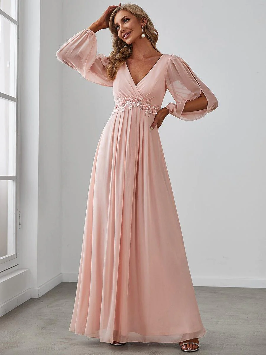 ever AMOUR|Lantern Long Slit Sleeve Maxi Mother of The Bride Dress - Image 11