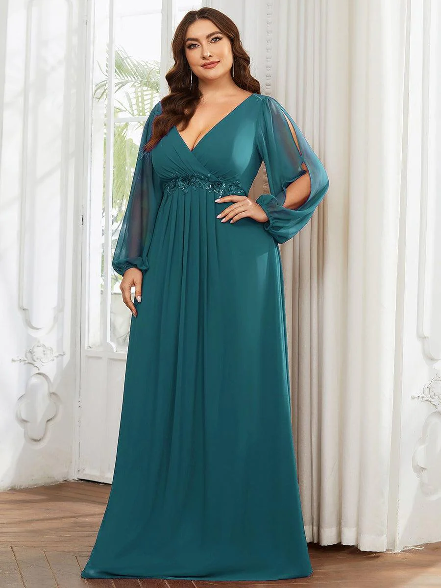 ever AMOUR|Lantern Long Slit Sleeve Maxi Mother of The Bride Dress - Image 110