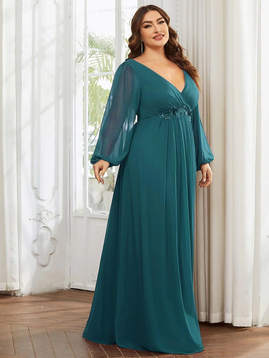 ever AMOUR|Lantern Long Slit Sleeve Maxi Mother of The Bride Dress - Image 111