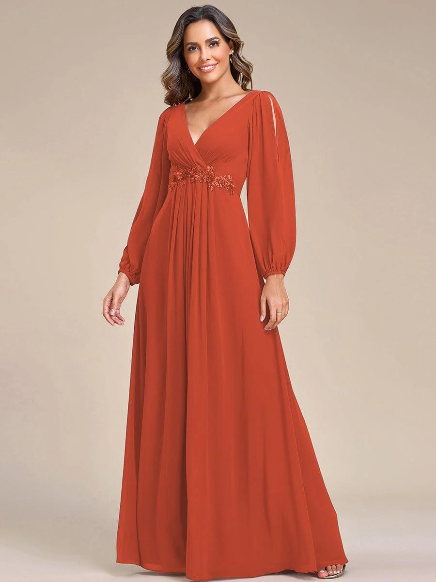 ever AMOUR|Lantern Long Slit Sleeve Maxi Mother of The Bride Dress - Image 112