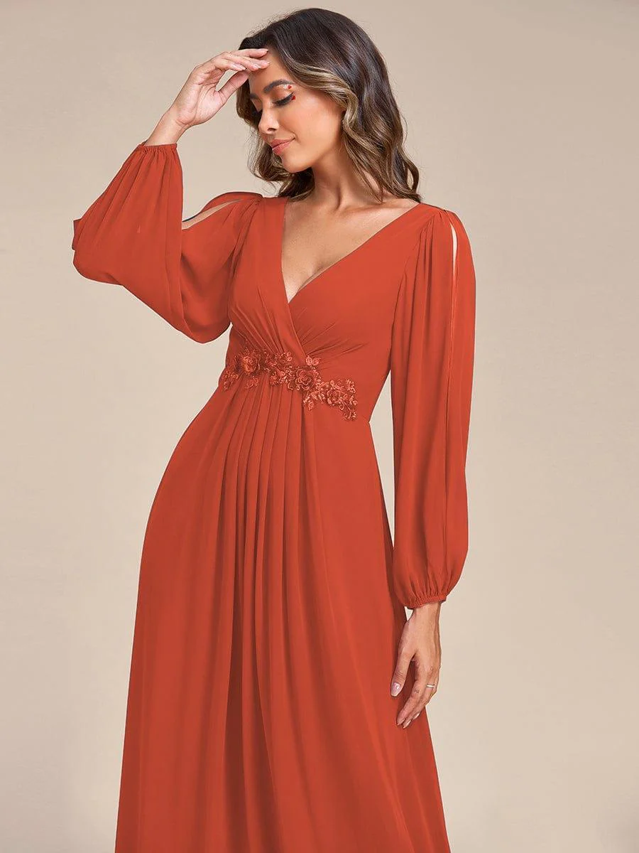 ever AMOUR|Lantern Long Slit Sleeve Maxi Mother of The Bride Dress - Image 114