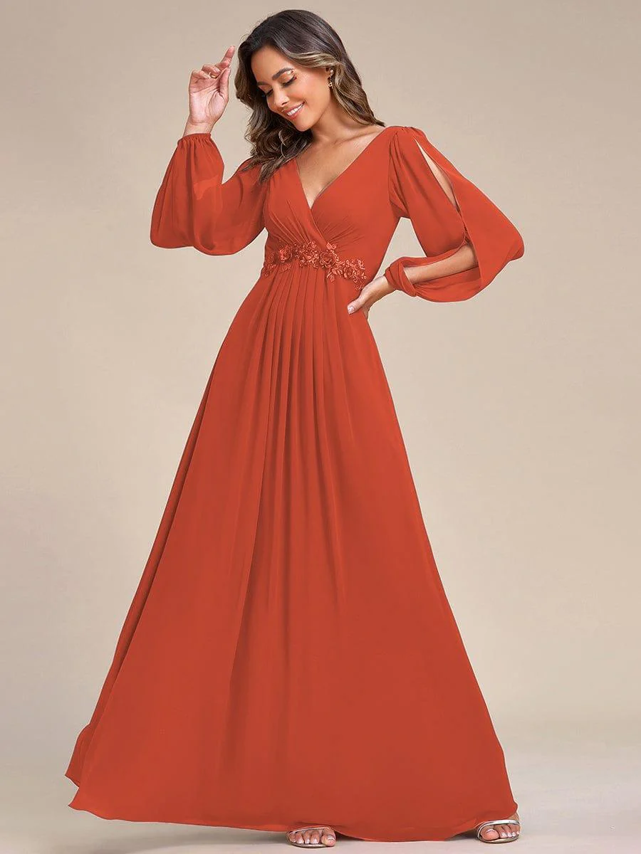 ever AMOUR|Lantern Long Slit Sleeve Maxi Mother of The Bride Dress - Image 115