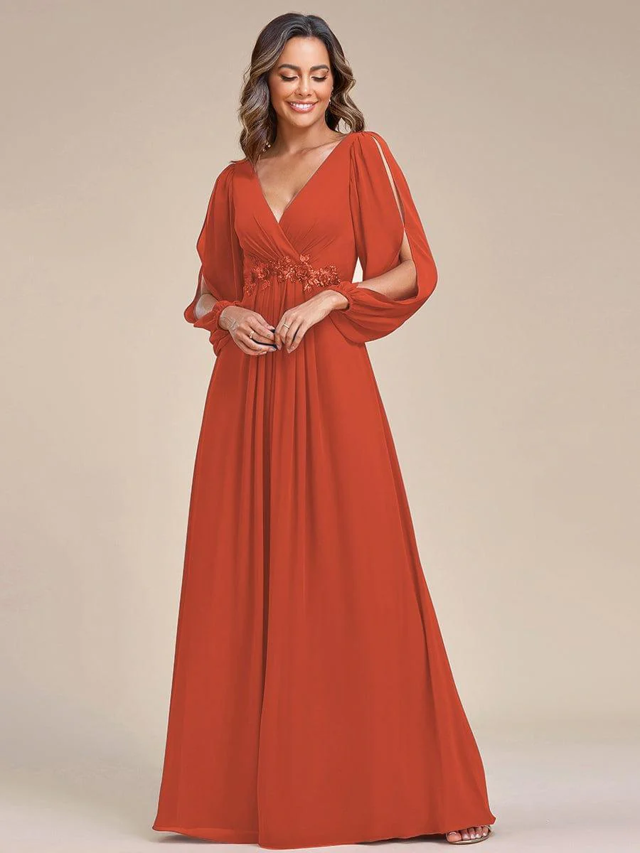 ever AMOUR|Lantern Long Slit Sleeve Maxi Mother of The Bride Dress - Image 116