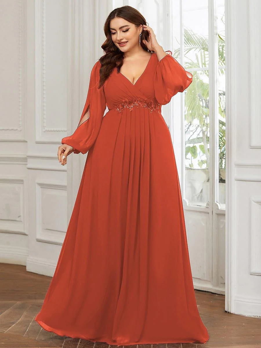 ever AMOUR|Lantern Long Slit Sleeve Maxi Mother of The Bride Dress - Image 117
