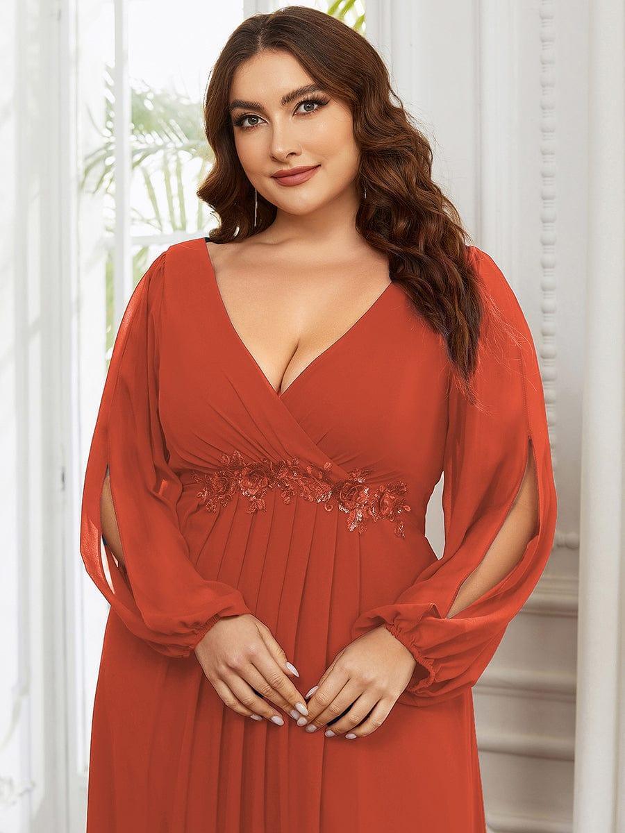ever AMOUR|Lantern Long Slit Sleeve Maxi Mother of The Bride Dress - Image 119