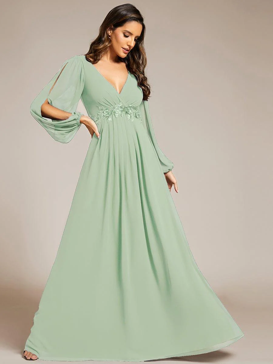 ever AMOUR|Lantern Long Slit Sleeve Maxi Mother of The Bride Dress - Image 120