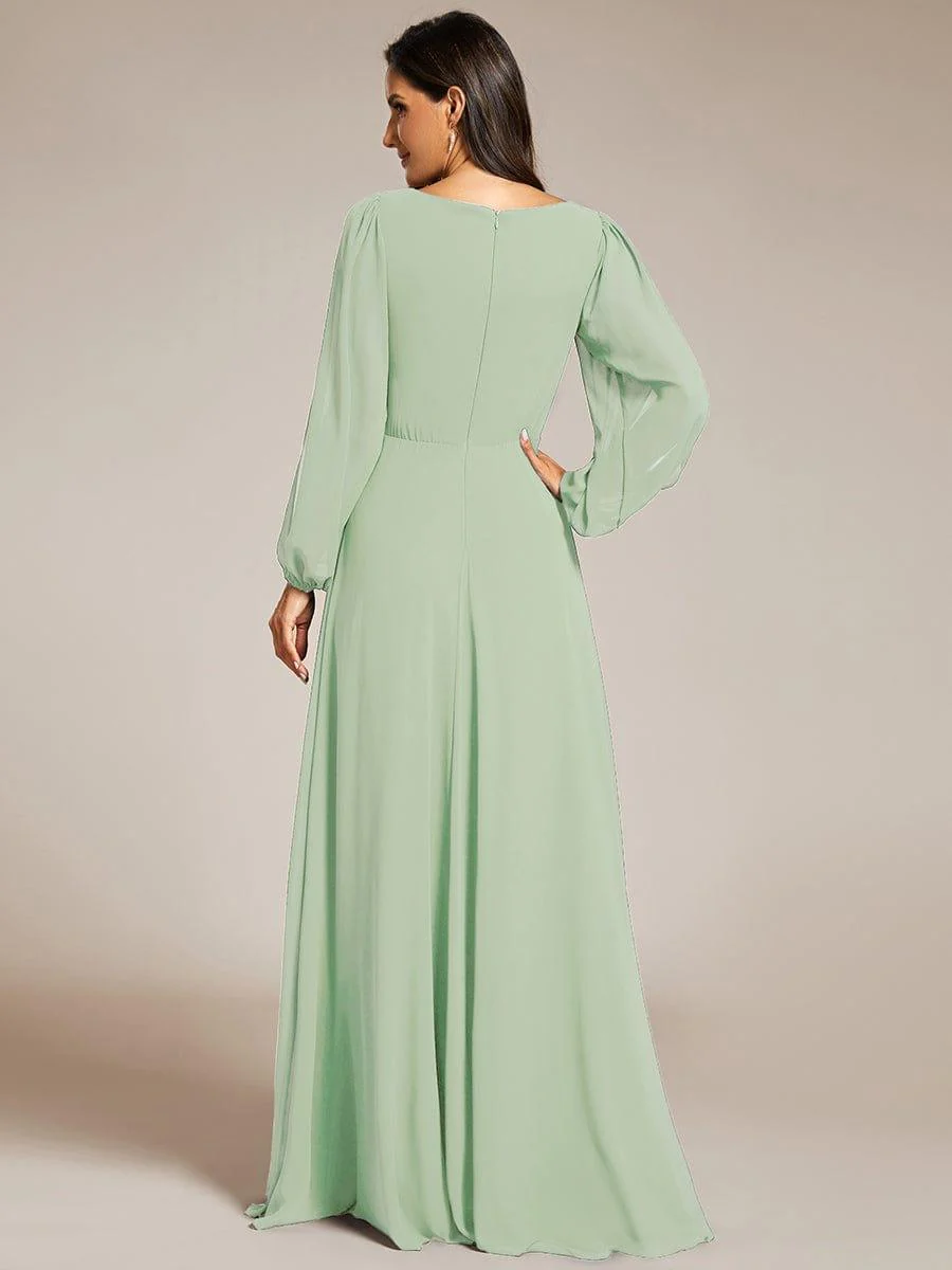 ever AMOUR|Lantern Long Slit Sleeve Maxi Mother of The Bride Dress - Image 121