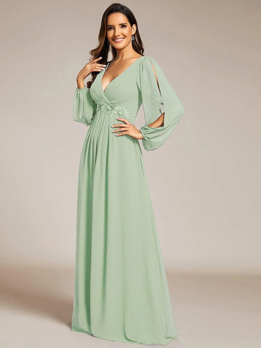 ever AMOUR|Lantern Long Slit Sleeve Maxi Mother of The Bride Dress - Image 123