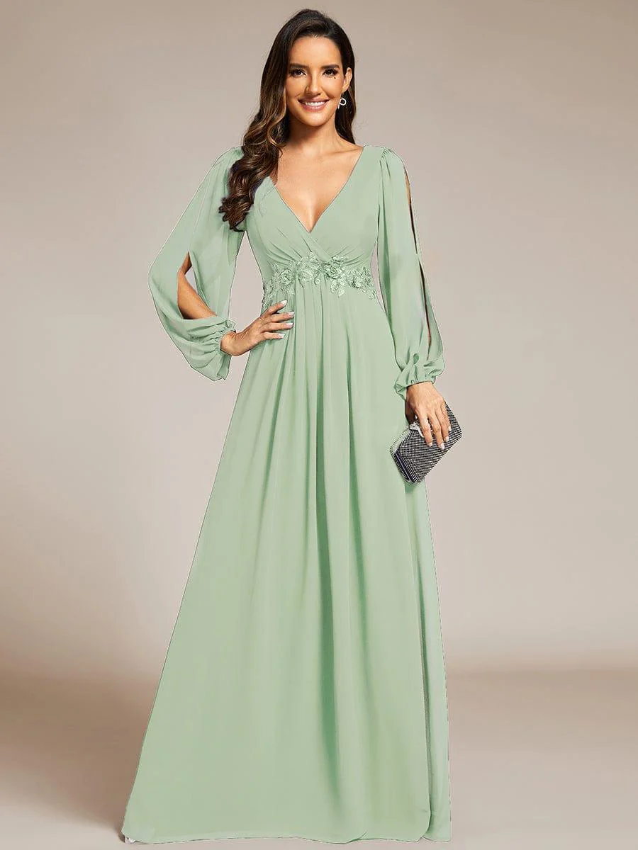 ever AMOUR|Lantern Long Slit Sleeve Maxi Mother of The Bride Dress - Image 124