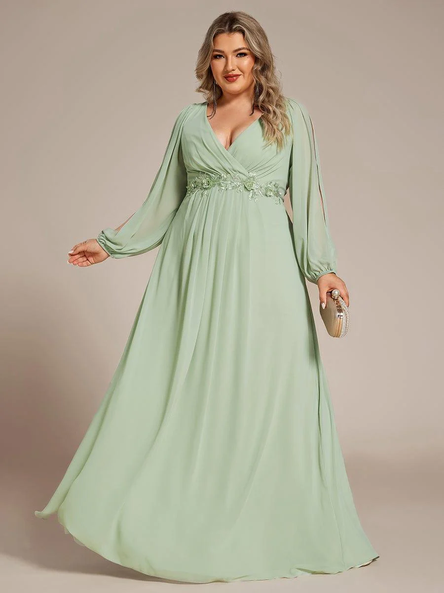 ever AMOUR|Lantern Long Slit Sleeve Maxi Mother of The Bride Dress - Image 125
