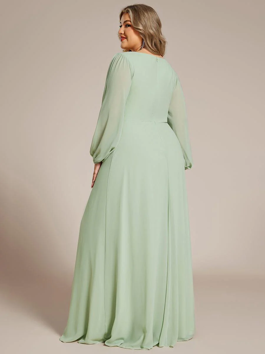 ever AMOUR|Lantern Long Slit Sleeve Maxi Mother of The Bride Dress - Image 126