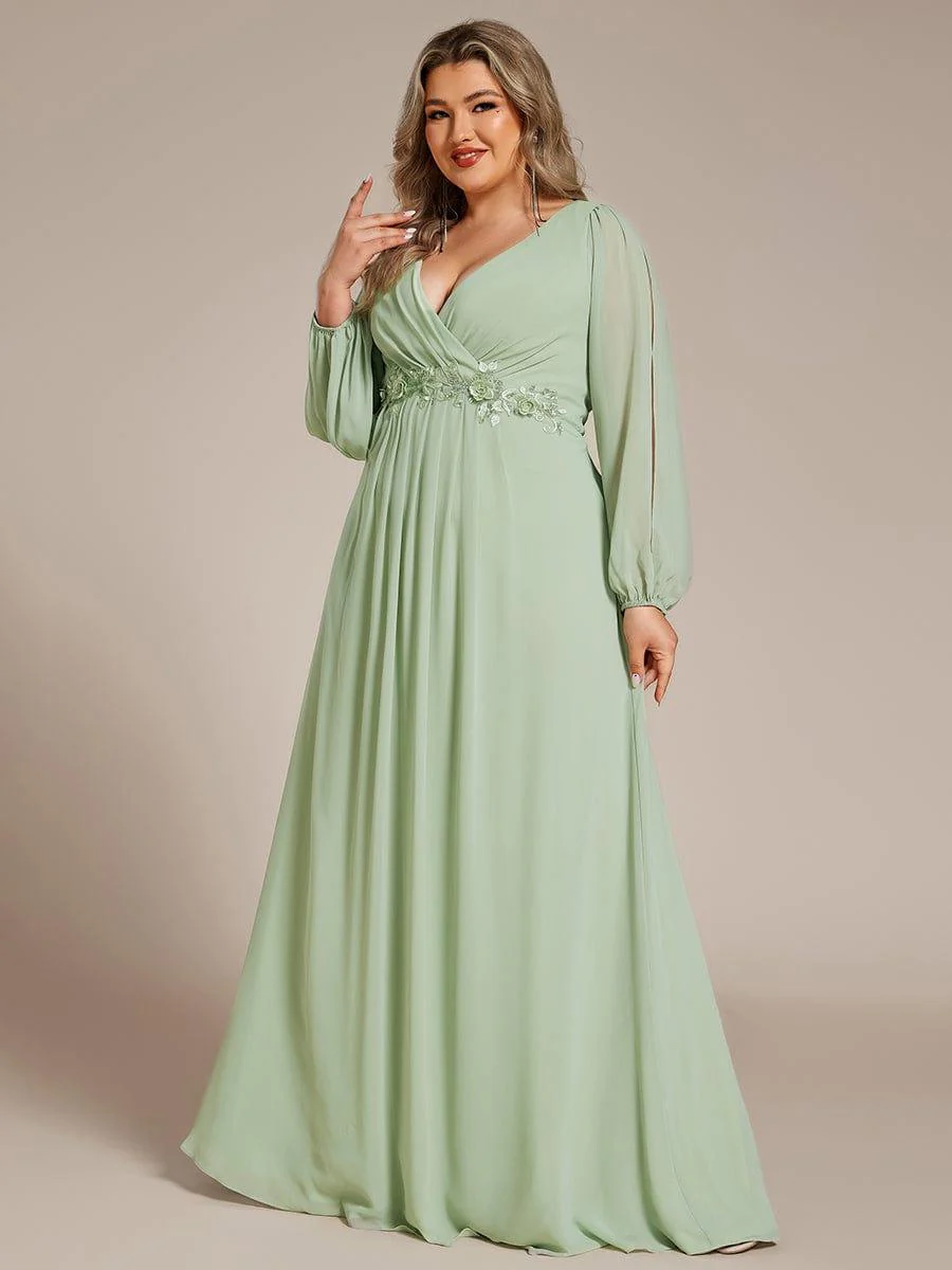 ever AMOUR|Lantern Long Slit Sleeve Maxi Mother of The Bride Dress - Image 128