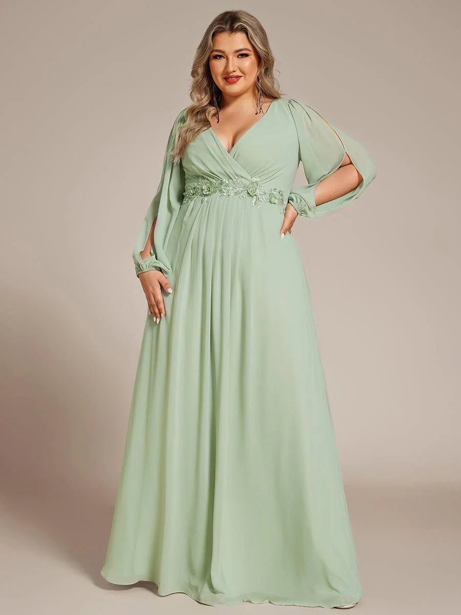 ever AMOUR|Lantern Long Slit Sleeve Maxi Mother of The Bride Dress - Image 129
