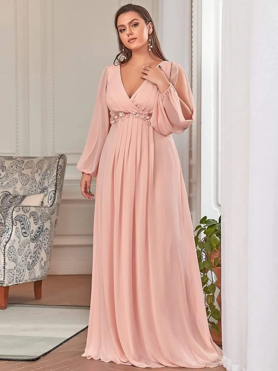 ever AMOUR|Lantern Long Slit Sleeve Maxi Mother of The Bride Dress - Image 13