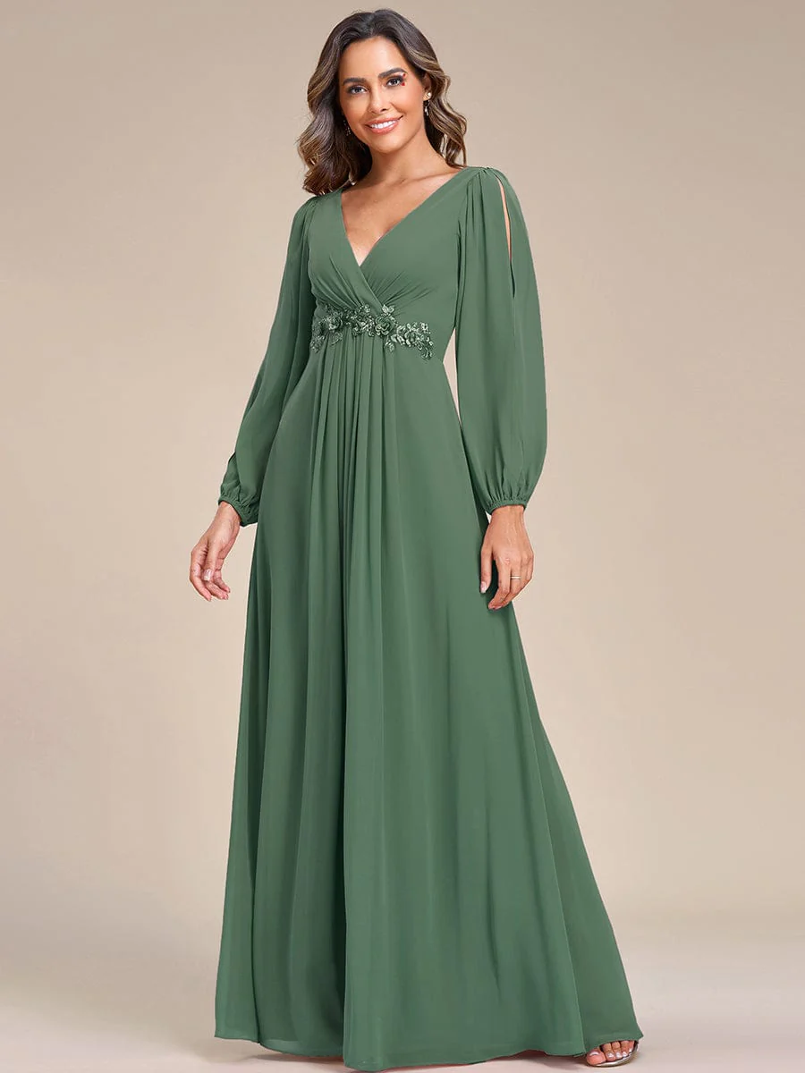 ever AMOUR|Lantern Long Slit Sleeve Maxi Mother of The Bride Dress - Image 130
