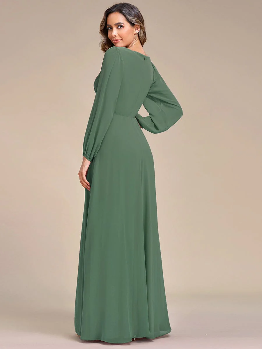 ever AMOUR|Lantern Long Slit Sleeve Maxi Mother of The Bride Dress - Image 131