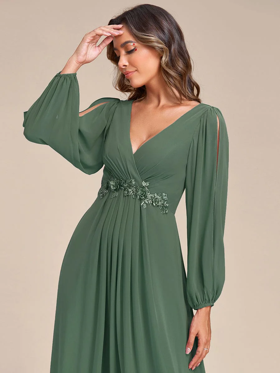 ever AMOUR|Lantern Long Slit Sleeve Maxi Mother of The Bride Dress - Image 132