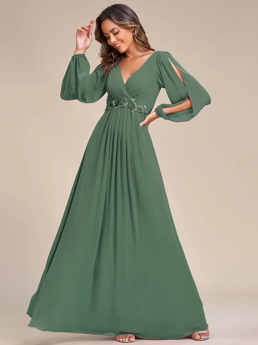 ever AMOUR|Lantern Long Slit Sleeve Maxi Mother of The Bride Dress - Image 133