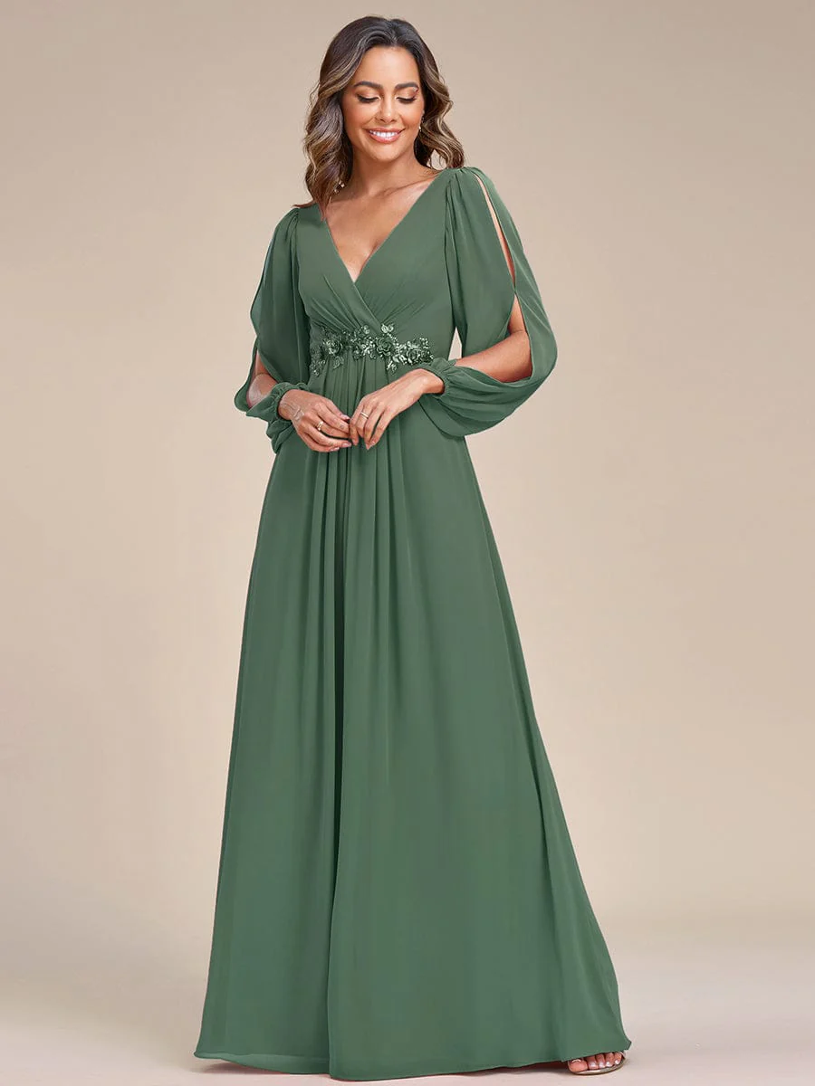 ever AMOUR|Lantern Long Slit Sleeve Maxi Mother of The Bride Dress - Image 134