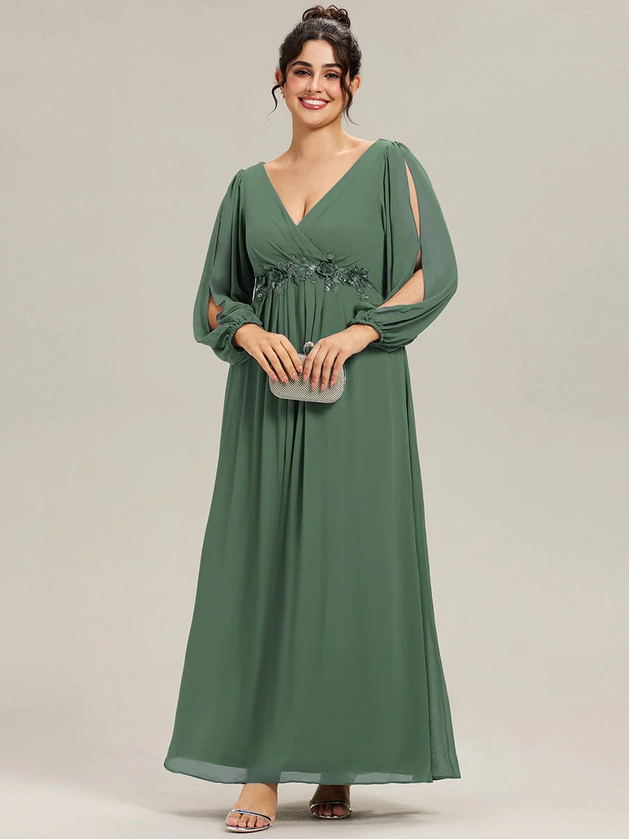 ever AMOUR|Lantern Long Slit Sleeve Maxi Mother of The Bride Dress - Image 135