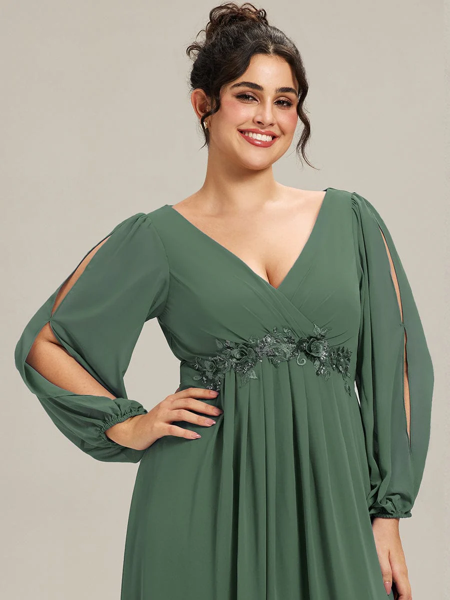 ever AMOUR|Lantern Long Slit Sleeve Maxi Mother of The Bride Dress - Image 137