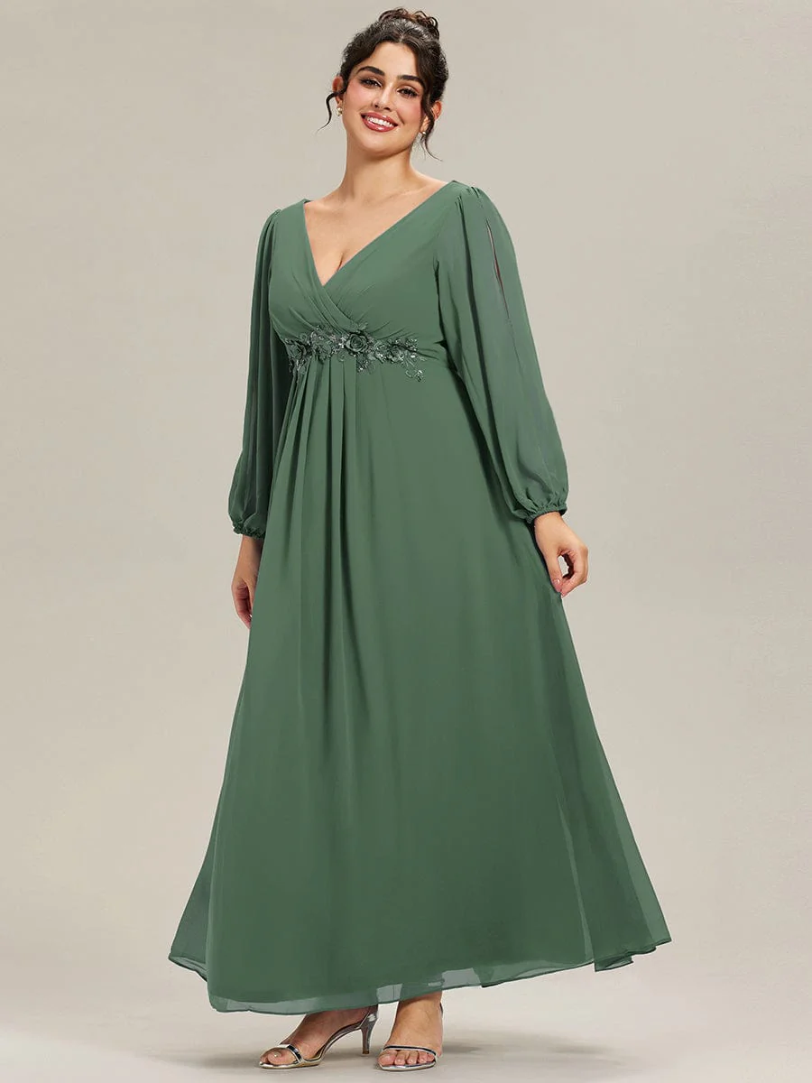 ever AMOUR|Lantern Long Slit Sleeve Maxi Mother of The Bride Dress - Image 138