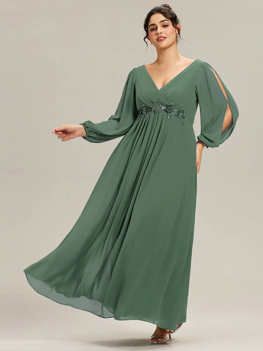 ever AMOUR|Lantern Long Slit Sleeve Maxi Mother of The Bride Dress - Image 139