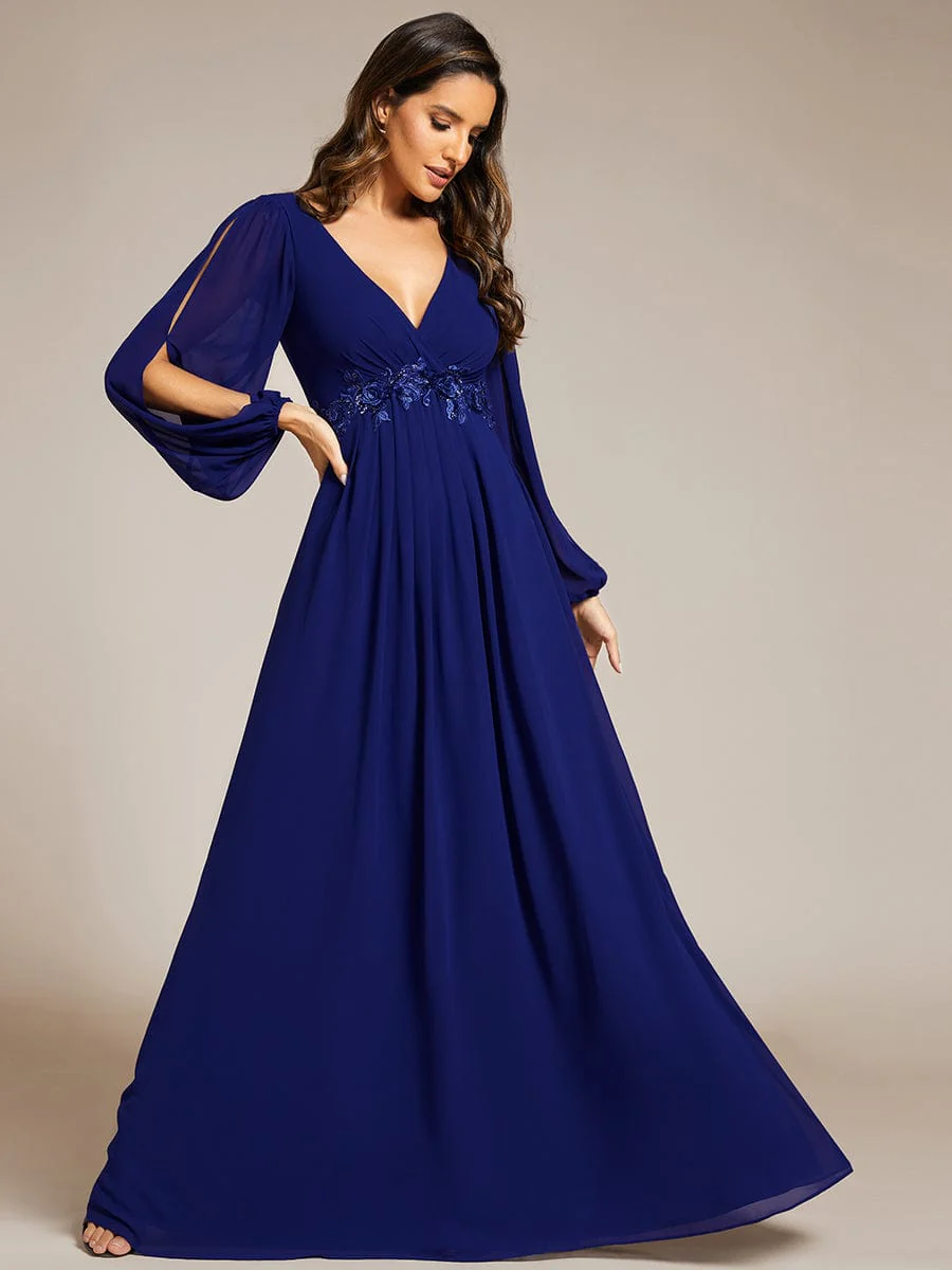 ever AMOUR|Lantern Long Slit Sleeve Maxi Mother of The Bride Dress - Image 140