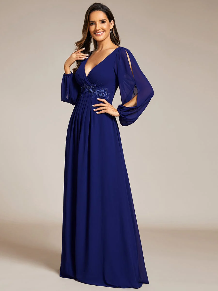 ever AMOUR|Lantern Long Slit Sleeve Maxi Mother of The Bride Dress - Image 143