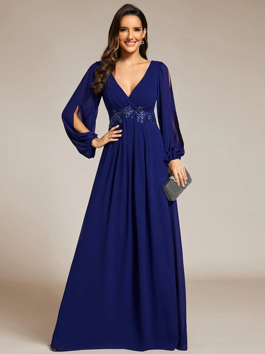 ever AMOUR|Lantern Long Slit Sleeve Maxi Mother of The Bride Dress - Image 144
