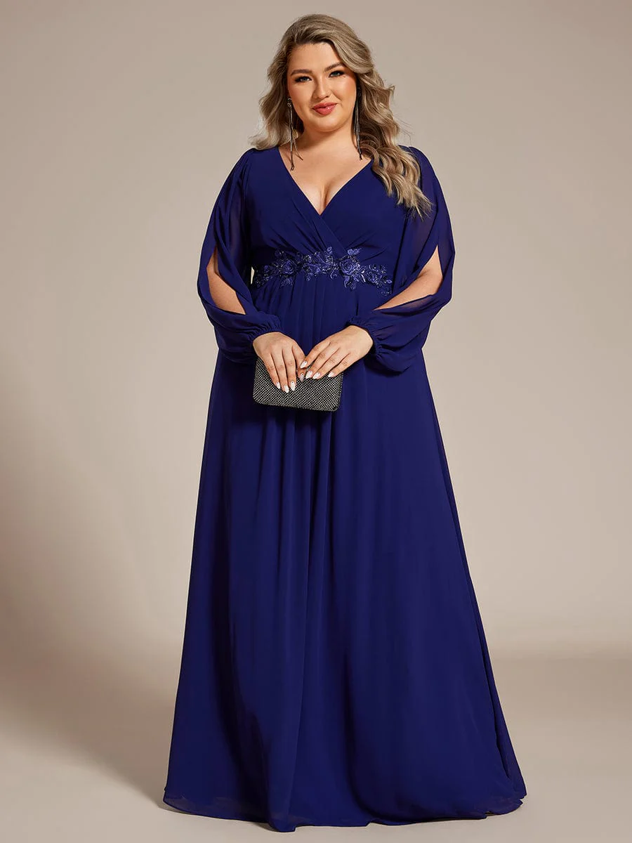 ever AMOUR|Lantern Long Slit Sleeve Maxi Mother of The Bride Dress - Image 145