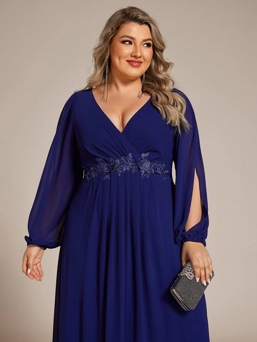 ever AMOUR|Lantern Long Slit Sleeve Maxi Mother of The Bride Dress - Image 147
