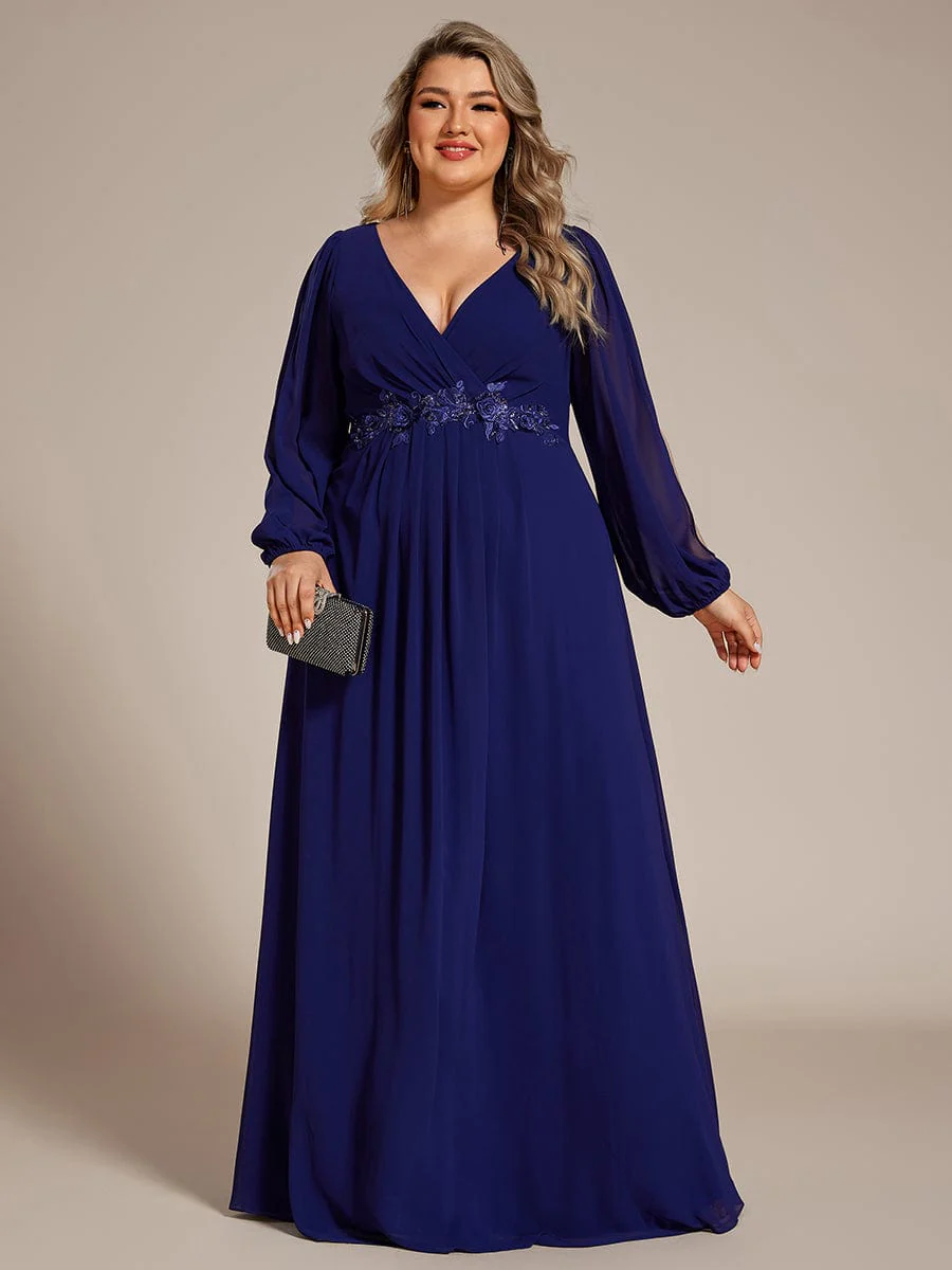 ever AMOUR|Lantern Long Slit Sleeve Maxi Mother of The Bride Dress - Image 149
