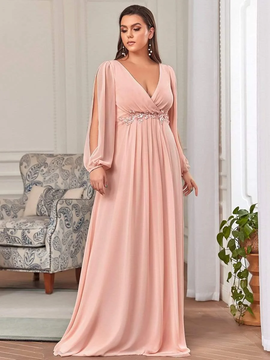 ever AMOUR|Lantern Long Slit Sleeve Maxi Mother of The Bride Dress - Image 15