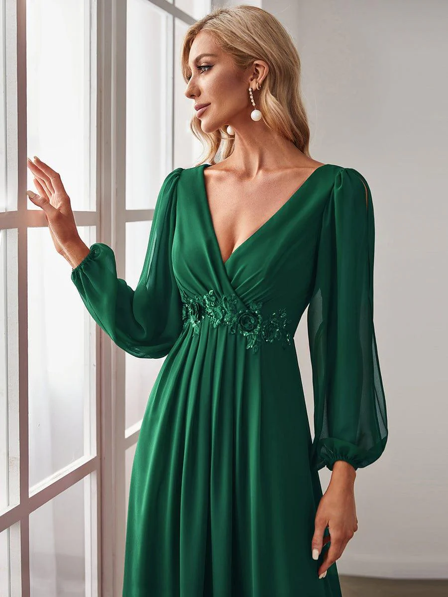 ever AMOUR|Lantern Long Slit Sleeve Maxi Mother of The Bride Dress - Image 17