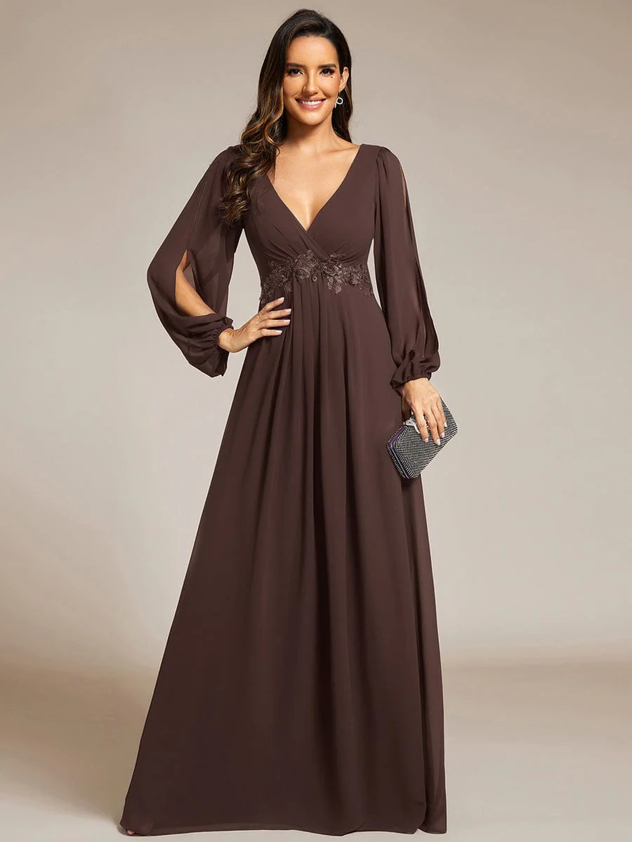 ever AMOUR|Lantern Long Slit Sleeve Maxi Mother of The Bride Dress - Image 170