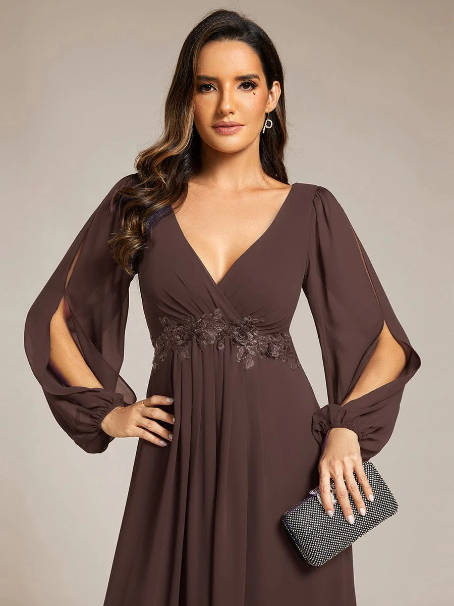 ever AMOUR|Lantern Long Slit Sleeve Maxi Mother of The Bride Dress - Image 172