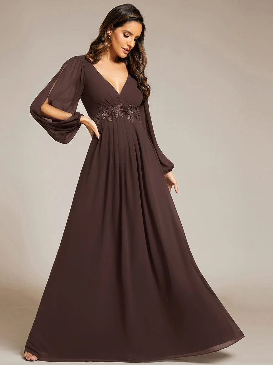 ever AMOUR|Lantern Long Slit Sleeve Maxi Mother of The Bride Dress - Image 173