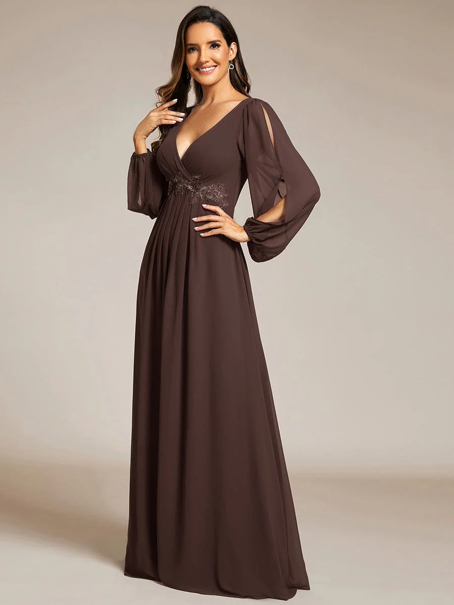 ever AMOUR|Lantern Long Slit Sleeve Maxi Mother of The Bride Dress - Image 174