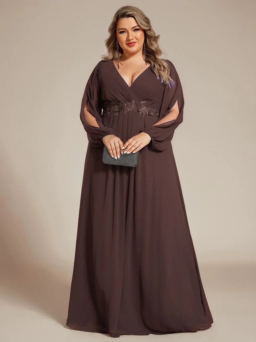 ever AMOUR|Lantern Long Slit Sleeve Maxi Mother of The Bride Dress - Image 175